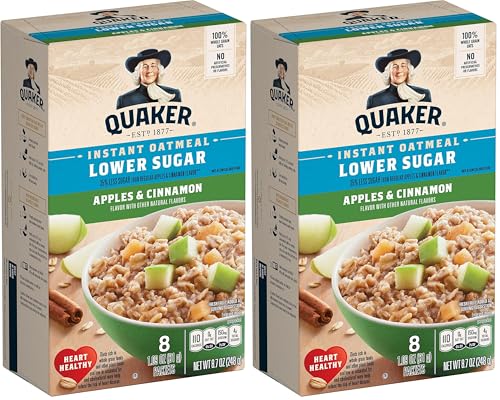 Image of Quaker Instant Oatmeal Apple Cinnamon, Lower Sugar, 8 Count (Pack of 2)