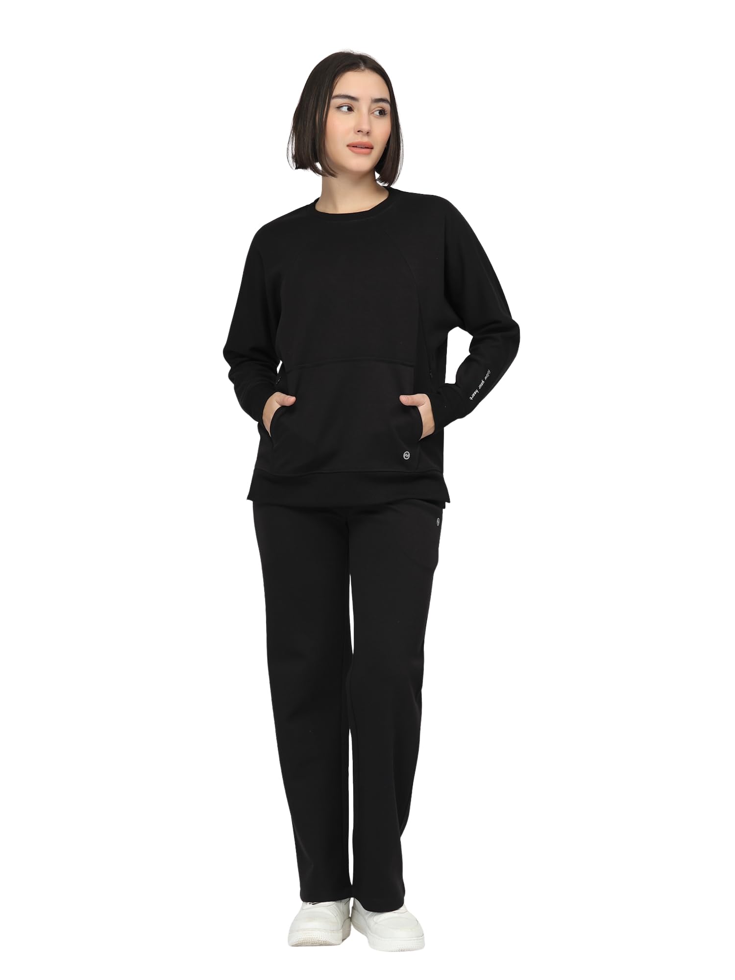 zelena Maternity Sweatshirt & Ribbed Pant Set for Women | Concealed Zip Feeding Sweatshirt with High Waist Ribbed Pants | Pregnancy & Postpartum Athleisure Lounge & Travel Wear-picture-38