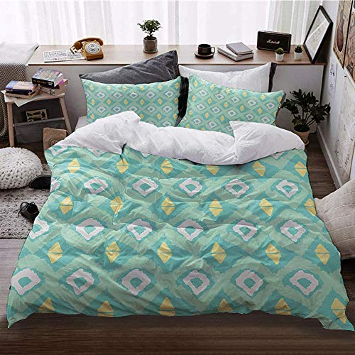 QHDXL Funda Nordica Cama 150cm Cuadrícula Verde Claro Juego de Ropa de Cama 1 Microfibra Funda Nórdica y 2 Fundas de Almohada 50x75,Fundas Nórdicas Suave y Transpirable