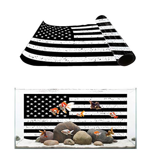T&H XHome Aquarium Décor Backgrounds Independence Day American Flag Black White Pattern Fish Tank Background Aquarium Sticker Wallpaper Decoration Picture PVC Adhesive Poster 24.4