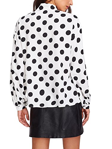 Floerns Women's Bow Tied Neck Lantern Long Sleeve Polka Dot Blouse White XL