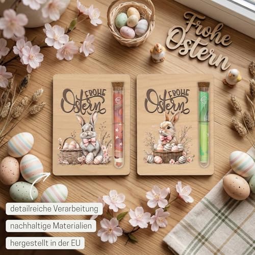 ZUKLA Verpackung für Geldgeschenke Ostern 2 Stück - 13 x 10 cm - mit Reagenzglas - Ostereier Geldgeschenk - Verpackung für Geldgeschenke aus Holz