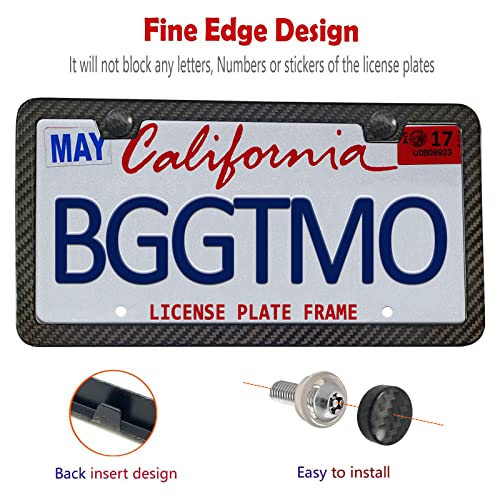 Image of BGGTMO License Plate Frame Carbon Fiber - Stainless Steel License Plate Frames Handmade Covering 100% Real Carbon Fiber | Stainless Steel Tamper Proof License Plate Screws | Slim Frame Qty 1