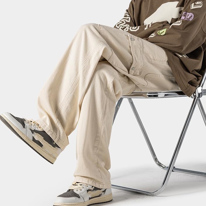 Men's Casual Straight Denim Pants Loose Fit Wide Leg Y2K Comfort Trousers with Pocket3