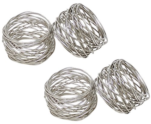 Image of SKAVIJ Handmade Twisted Wire Mesh Napkin Rings Holders Decor Dinner Party Wedding Thanksgiving Christmas Gathering (Silver 4pcs)