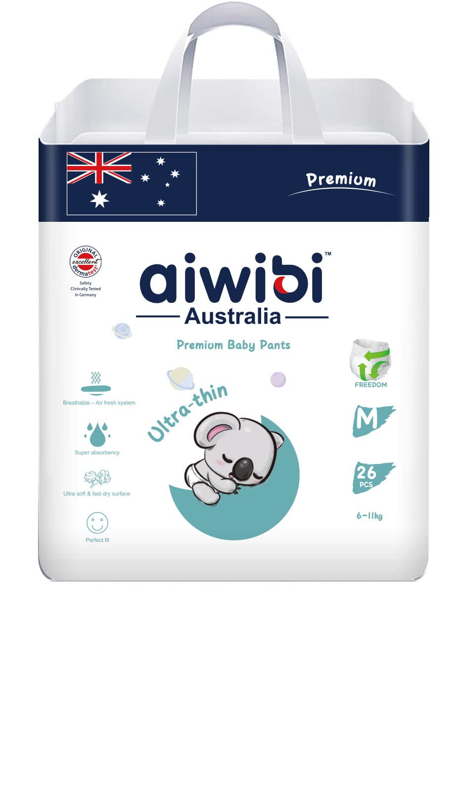 Aiwibi Ultra-Thin Premium Baby Pants Diaper, Super Soft and Ultra Thin,Anti-irritation Pants Royal Care Baby Nappy Pants, Super Absorption, 360 Stretchy Waistband (Medium, 26, count)