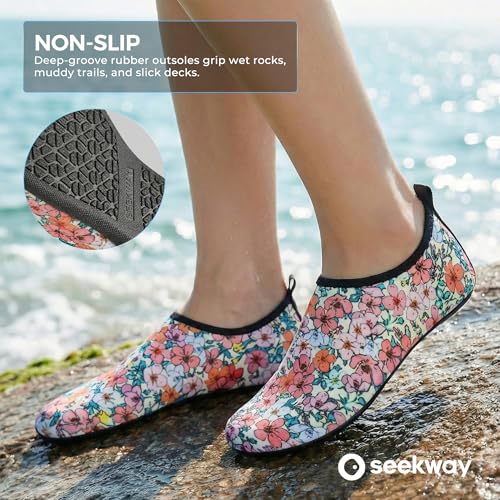 Image of SEEKWAY Water Shoes Women Men Adult Quick-Dry Aqua Socks Barefoot Non Slip for Beach Swim River Pool Lake surf Black SK002(U)