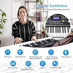 DREAMADE Clavier de Piano Électronique 61 Touches, Piano Numérique 61 avec Support Réglable Tabouret Pliable Écran LCD… - Les Beatles, Paul McCartney, John Lennon, RIngo Starr, George Harrison DREAMADE Clavier de Piano Électronique 61 Touches, Piano Numérique 61 avec Support Réglable Tabouret Pliable Écran LCD… – Image 3