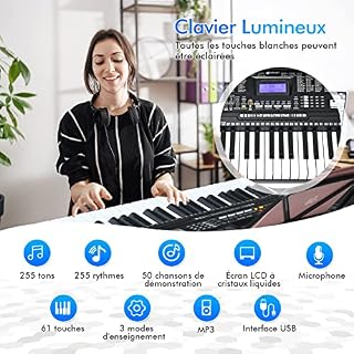DREAMADE Clavier de Piano Électronique 61 Touches, Piano Numérique 61 avec Support Réglable Tabouret Pliable Écran LCD… - Les Beatles, Paul McCartney, John Lennon, RIngo Starr, George Harrison DREAMADE Clavier de Piano Électronique 61 Touches, Piano Numérique 61 avec Support Réglable Tabouret Pliable Écran LCD… – Image 3