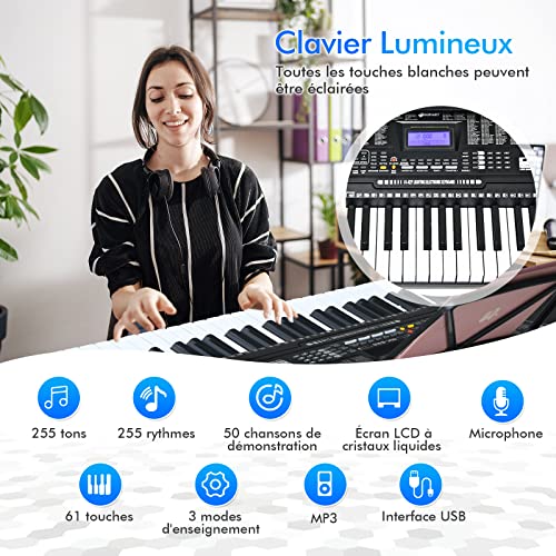 DREAMADE Clavier de Piano Électronique 61 Touches, Piano Numérique 61 avec Support Réglable Tabouret Pliable Écran LCD… - Les Beatles, Paul McCartney, John Lennon, RIngo Starr, George Harrison DREAMADE Clavier de Piano Électronique 61 Touches, Piano Numérique 61 avec Support Réglable Tabouret Pliable Écran LCD… – Image 4
