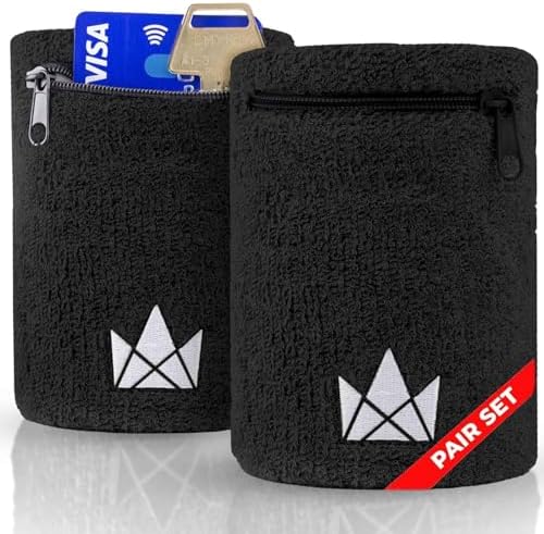 The Friendly Swede Zipper Sweatband Wristband (2 Pack), Black, Large