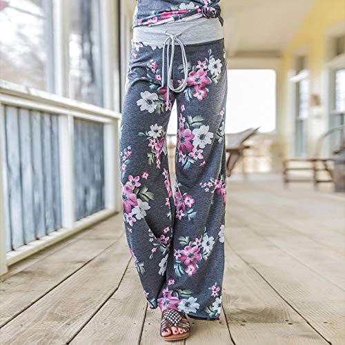 Image of AMiERY Women's Comfy Casual Pajama Pants Floral Print Drawstring Palazzo Lounge Pants Wide Leg