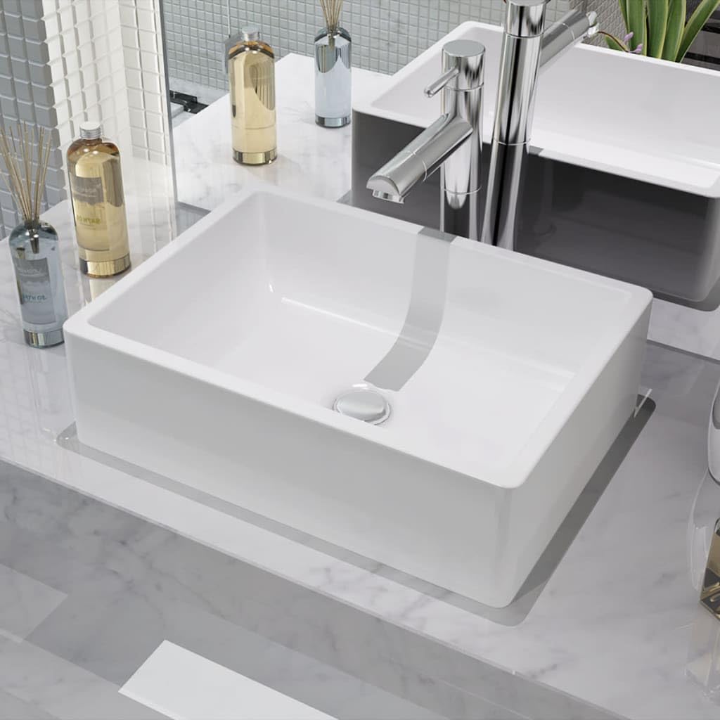 vidaXL Lavabo Cuadrado Moderno Cerámica Blanco Lavamanos Aseo Cuarto de Baño