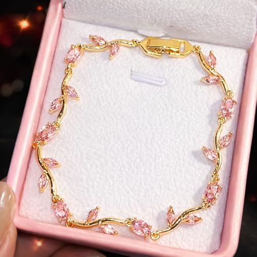 Image of Trendy Tulip Bracelet for Women | Gold Plated Pink Crystal Floral Bracelet | Elegant Minimalist Jewelry | Adjustable Chain Bracelet Gift for Girls Women | Stylish Party Daily Wear Accessory