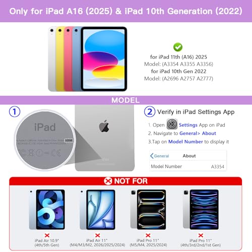 Image of RAYMCRAFT for iPad 11th(A16, 2025) /10th Generation Case with Keyboard, 360 Rotatable Case & Detachable Backlit Keyboard, Precision Cutouts and Pen Holder for iPad A16 11'' / 10.9'', Sparkling Purple