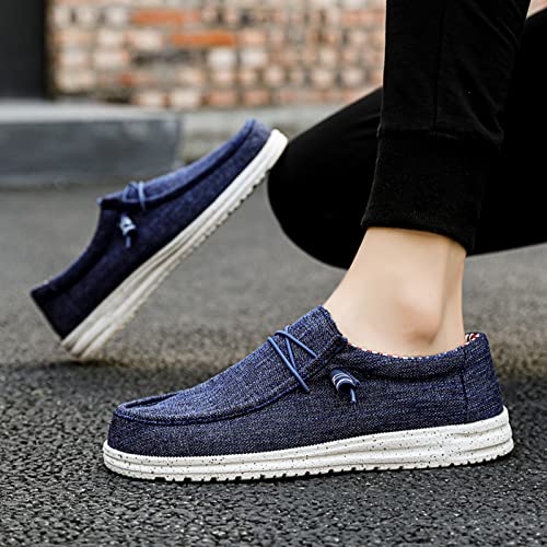 Men's Canvas Slip On Lace up Loafers,Causal Comfortable Soft Sole Driving Walking Shoes Outdoor Lightweight Breathable Work Boat Shoes2