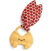 Itzy Ritzy Silicone Baby Teether - BPA-Free Teething Toy with Crinkle Fabric Tie, Easy-Grip Handle & Multiple Textures - for Ages 3 Months and Up Pasta