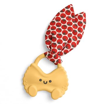 Itzy Ritzy Silicone Baby Teether - BPA-Free Teething Toy with Crinkle Fabric Tie, Easy-Grip Handle & Multiple Textures - for Ages 3 Months and Up (Pasta)