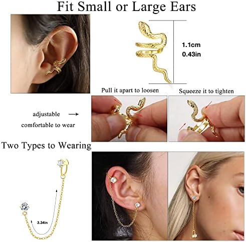 MILACOLATO 16 Pcs Ear Cuff Earrings for Women Cuff Chain Earring Clip On Helix Cartilage Wrap Cuff Earring Non Pierced Adjustable