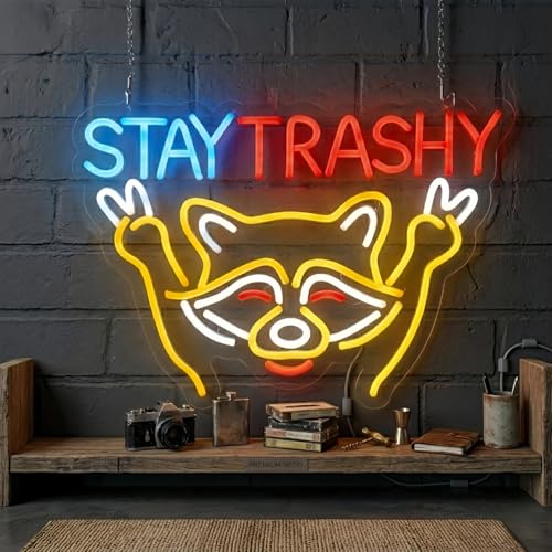 Image of Stay Trashy Racoon Neon Sign, USB Powered LED Room Decor
