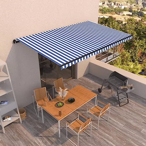 INLIFE Toldo con brazo articulado automático, 500 x 350 cm, azul y blanco, 39,8 kg, 3069226