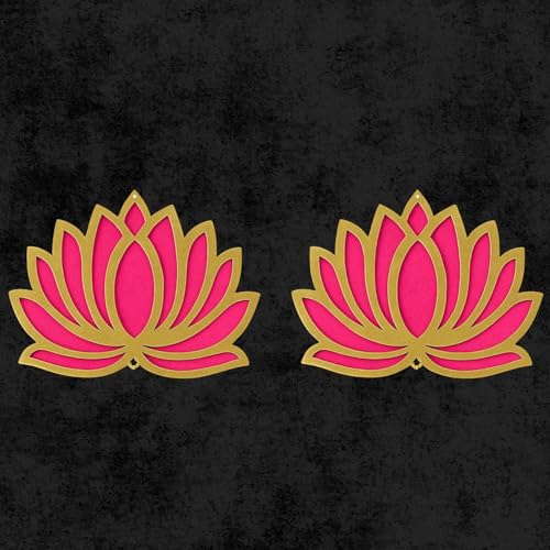 Image of ARLICORPING Wooden Lotus Wall Hanging for Festive Decoration - Diwali, Ganpati, Pooja Room, Mandir, Living Room, Door, Hall, Entrance, Spiritual Decor (Lotus - Pink, Pack of 2)