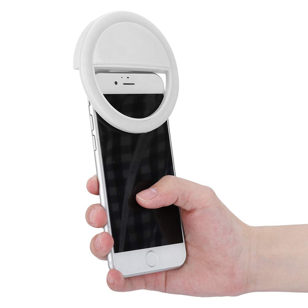 Vbestlife Pierścień świetlny do selfie, LED mini przenośny pierścień świetlny 3 poziomy jasności świecący okrągły klips do lampy telefonu komórkowego oświetlenie nocne (białe)