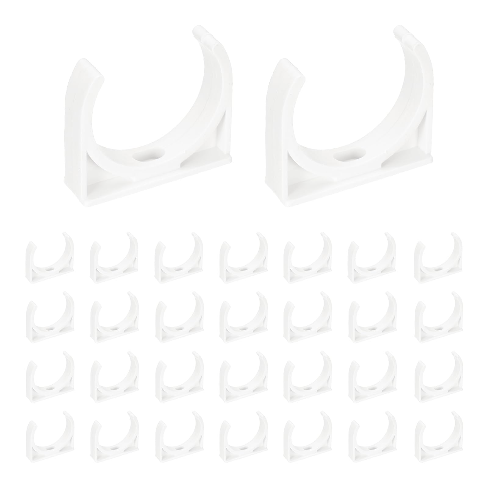 sourcing map 30pcs U-Shaped PVC Water Pipe Clamps Clips 1.97" (50mm) U-Shaped Buckles U-Hook Pipe Support Hangers for TV Trays Tubing Hose Hanger Support Pex Tubing, White