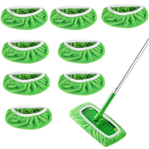 FENGQQKJ 8 paños reutilizables para el suelo, paños lavables, paños de mopa para mopa, paños verdes secos para mopa Swiffer Sweeper Mop, mopa de suelo