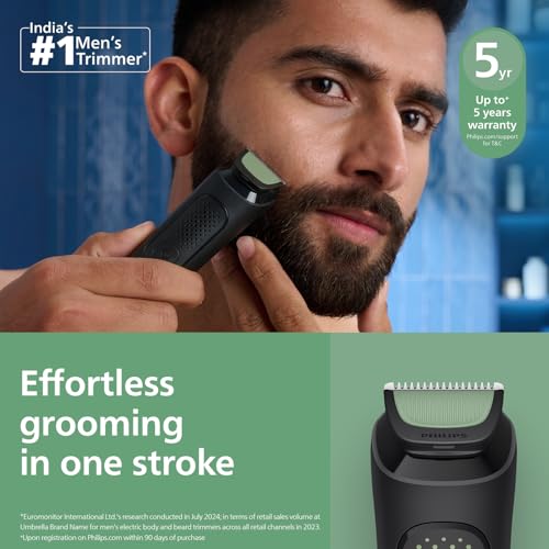 Image of Philips India's No.1 Men's Trimmer | Single stroke beard trimming | 10-in-1 All in One Grooming Kit- Head to Toe | Detail trimmer attachment | 90 min. runtime | 5 yrs* warranty | MG3941