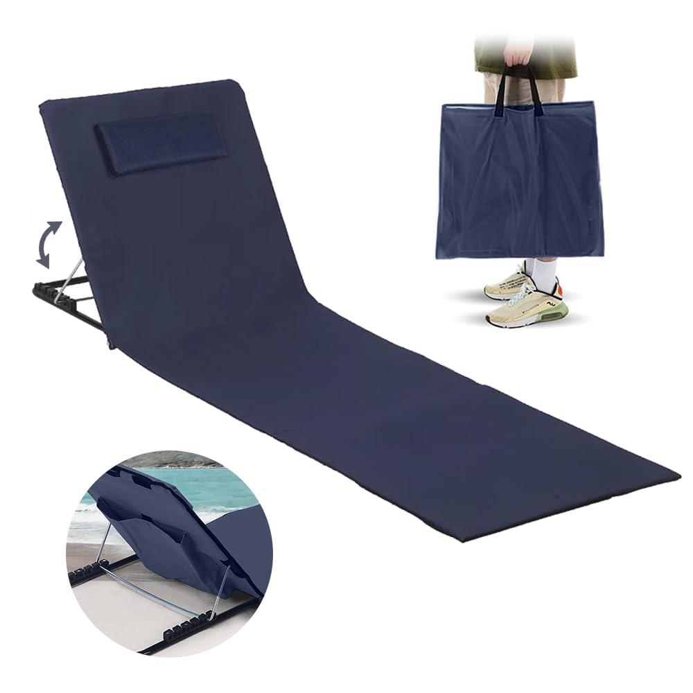 Strandmatte Mit Rückenlehne Verstellbar,Tragbare Liege Strand Mit Tragetasche,Liege Mit Rückenlehne Faltbare,Strandliege Klappbar,Sonnenmatte,Sitzliege,Sonnenliege