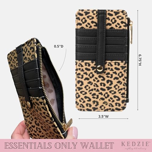 KEDZIE Essentials Only Women's Zippered Wallet in Vegan Leather Small Card Holder Wallet Exterior ID Window - Black V23