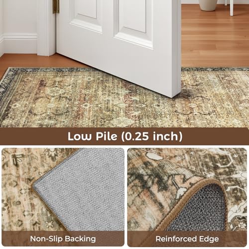 Carpelux Washable Area Rugs 8x10 Vintage Brown, Large Indoor Rug for Living Room Bedroom, Traditional Farmhouse Carpet for Dining Room, Charcoal — view 6