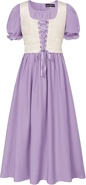 Scarlet Darkness Girl Renaissance Dress Short Puff Sleeve Long Dresses Flower Girl Dress Size 7-14