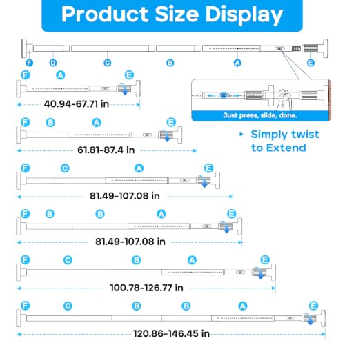 Image of Tension Curtain Rod Gold Shower Rod 40-144IN Long Curtain Rods No Drilling Adjustable Tension Rods of Shower or Bathroom Outdoor Window Patio Diameter 1.26In