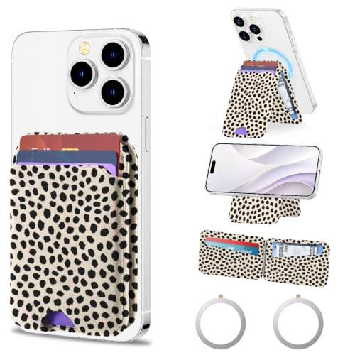 Cartera magnética con anillo y soporte de cuero para iPhone con ranuras de tarjetas