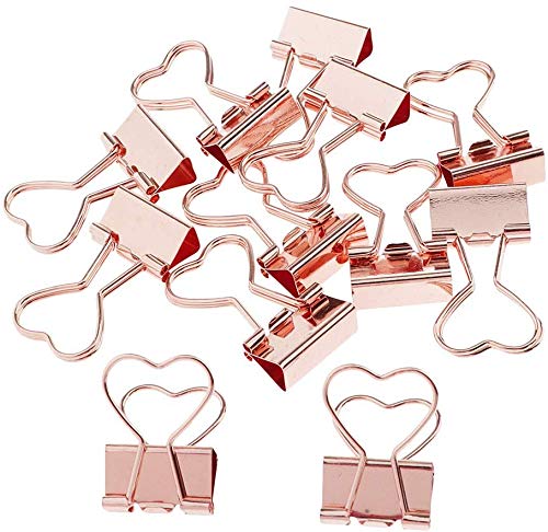 12 Pieces Universal Binder Clips Office Supplies Stationery Cute Paper Clips Double Clip Photo File Document Clamps Office Supplies (Rose Gold Heart)