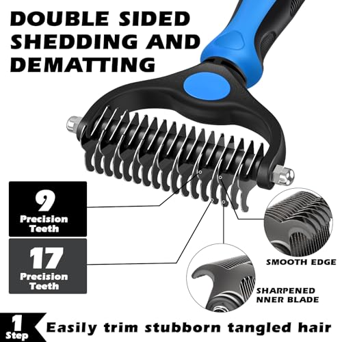 Image of Professional 7 in 1 Pet Grooming kit I Dog Brush & Cat Brush I Dog&Cat Comb I Dog&Cat Nail Clipper /Trimmers with Nail File I Dog Bath Brush I Dog&Cat Flea Comb I Pet Supplies(Deep Blue)