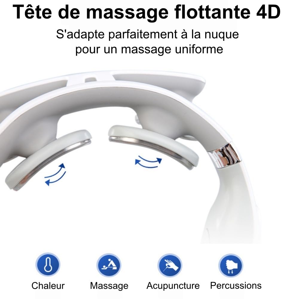 Kalivea CerviCalm Masseur Cervical Électrique Portable Multifonction - 6 Modes, 16 Niveaux, Thérapie Thermique, Recharge USB, Soulage Douleurs Cou & Épaule