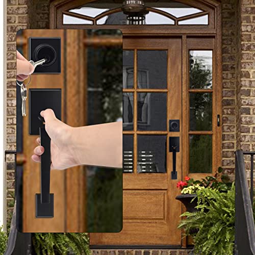 Gykle Front Door Handleset Matte Black Door Lock Handle With Single Cylinder Deadbolt Exterior Lever For Right And Left Handed Doors (Modern Black) #TOP2