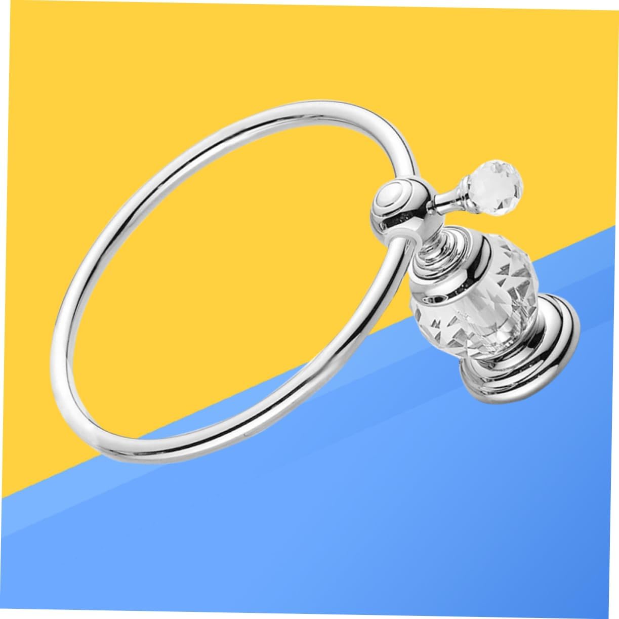 DOITOOL Crystal Silver Towel Ring Bathroom Wall Towel Rack Stainless Steel Holder Modern Design 180 Degree Rotation