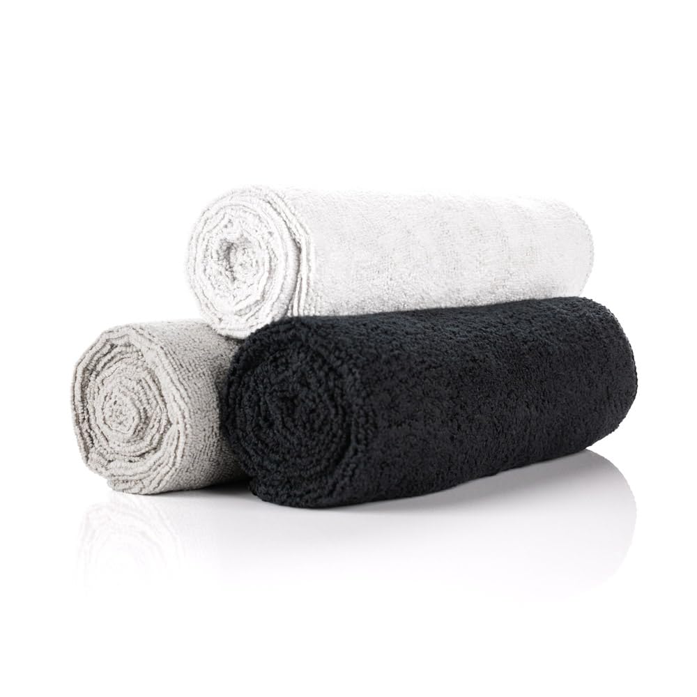 The Rag Company - Asciugamano da spa e yoga - Palestra, esercizio, fitness, sport, ultra morbido, super assorbente, in microfibra di alta qualità, 365 g/m², 40,6 x 68,6 cm, bianco + grigio ghiaccio +