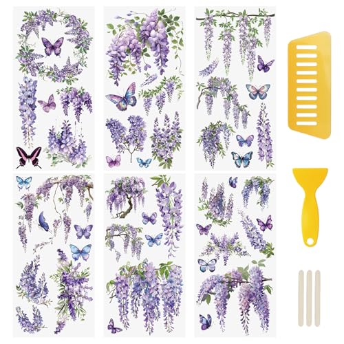 WANDIC 6 Sheets Rub On Transfer Sticker, Purple Vine Floral Pattern Sticker Decal for DIY Scrapbooking Photo Albums furniture,15 * 30cm