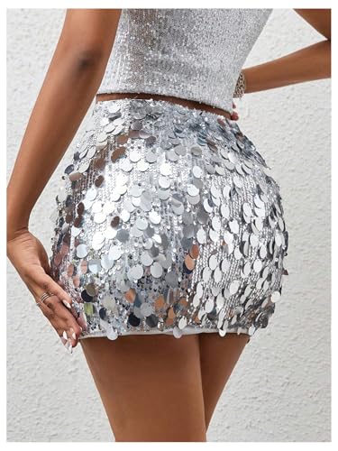 MakeMeChic Women's Sequin Sparkly Mini Skirt Stretch Bodycon Party Skirts Clubwear3