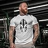 GYMTIER Spartan Helmet UK Flag Men's Gym T-Shirt Bodybuilding Training Workout Lifting Top Clothing, White, L #1