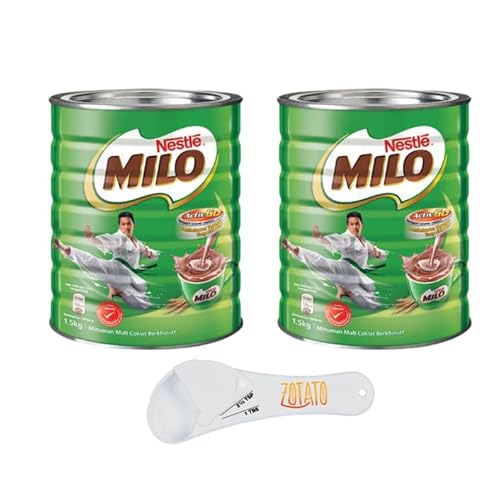 Milo Chocolate Malt Beverage Twin Pack of 3.3 Pounds Each Bundle With 1 5-in-1 Adjustable Measuring Spoon