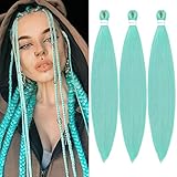 Braiding Hair Pre Stretched 24 inch 3 Packs Braiding Hair Professional Yaki Synthetic Hot Water Setting, Easy To Install Hair for Braiding (24in,Mint Green)