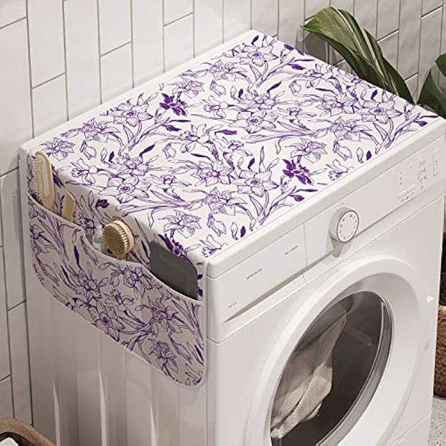 Ambesonne Grapes Washing Machine Organizer, Sketchy Fruit Drawn by Hand on a Background of Squares, Anti-slip Fabric Cover for Washers and Dryers, 47 x 18.5, Pink Grey