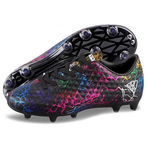 Vizari Zodiac Firm Ground Soccer Cleats Boys Girls | Lightweight Youth Football Shoes | Durable Molded TPU Outsole | Superior Traction on Grass & Turf | Comfortable Cushioned Insoles Black