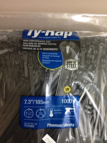 TY25MX Cable Tie 50lb 7" Ultraviolet Resistant Black Nylon with Stainless Steel Locking Device Bulk Pack (1000 Pack)